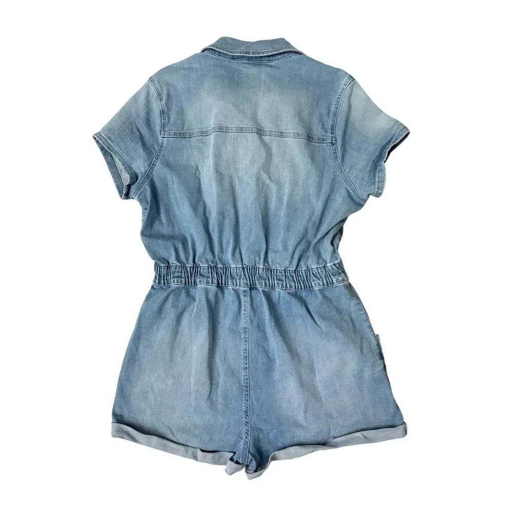 Celebrity Pink Light Wash Short Denim Utility Romper Coveralls Sz Large (11-13) - Picture 3 of 7